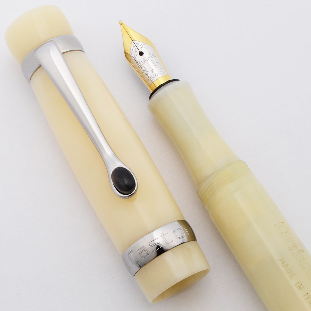 Stipula I Castoni Onice Fountain Pen - Ivory w Gunmetal Trim, 18k